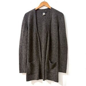 Peruvian Connection Brown Mix Boyfriend Open Front Cardigan Pockets Alpaca Small